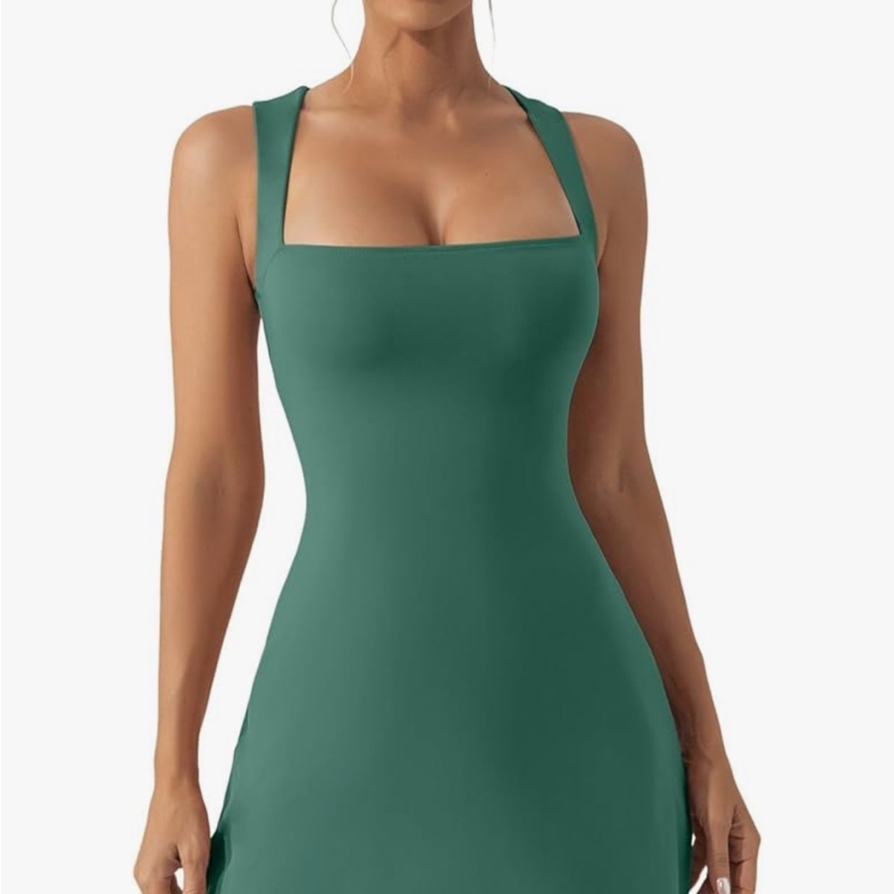 QINSEN Women's Square Neck Bodice Dress Sleeveless Tank Top Stretch Flare Dress